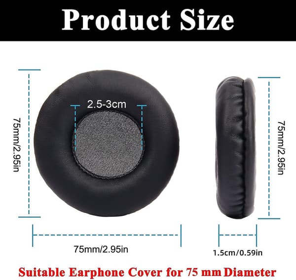 Runde øreputer 1 par 75mm universale erstatningsøreputer for hodetelefoner