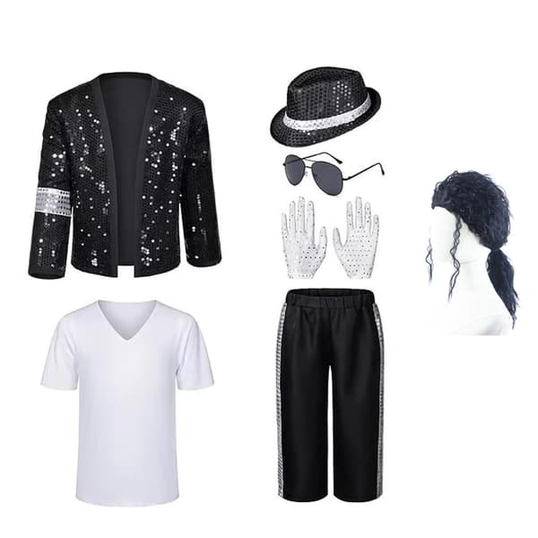 Michael Jackson Popstjärna Dansdräkt för barn - Halloweenkostym för pojkar E9pcs 130