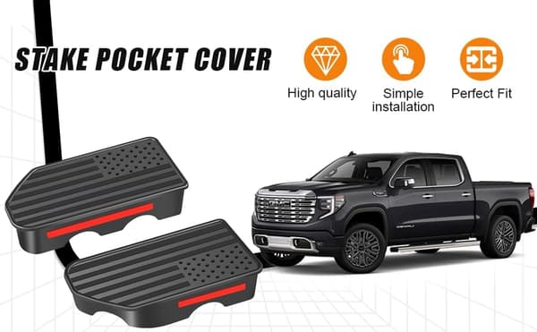 Sängskena Stake Pocket Protector för GMC Chevy Silverado/GMC Sierra 1500 m.fl., Lastbilsflagg Baksida Hålpluggar Sängskena Hålpluggar Skydd (2 st)