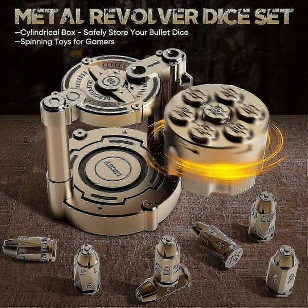 Premium metalltärningsset - 7-delat roterbart polyedriskt tärningsset för DND & Warhammer 40K