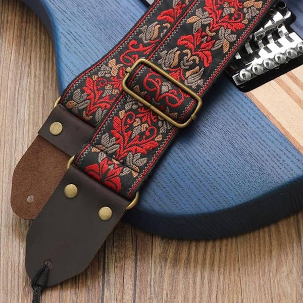 Gitarrrem med broderi - Jacquardvävd justerbar rem - 5 cm bred gitarrbälte för elakustisk bas