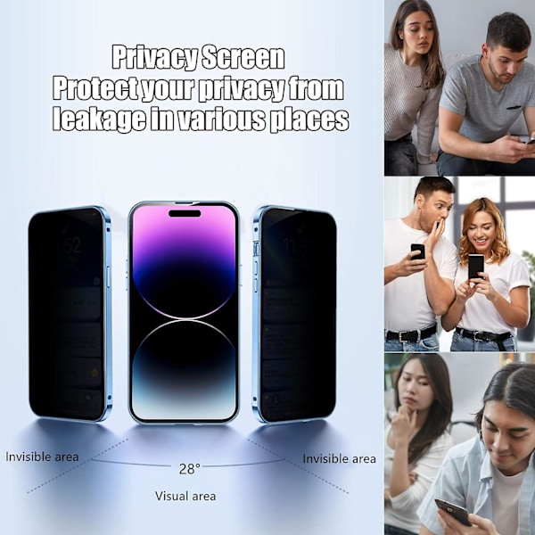 Privacy Magnetfodral för iPhone 15 Pro Max med Lås, Anti-Spion Magnetiskt Härdat Glas Dubbelsidigt Telefonfodral Silver Silver none