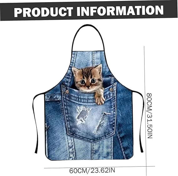 Vanntett Forkle, 61x80 cm Søtt Katteforkle med Justerbar Stropp for Matlaging, Hagearbeid, Grill, Katt