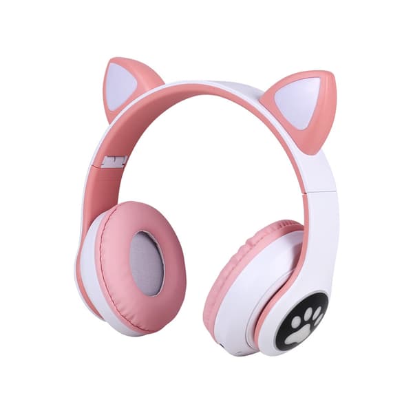 Bluetooth-headset, Barnheadset med kattöron, Vikbart, Med LED-ljus, Rosa F