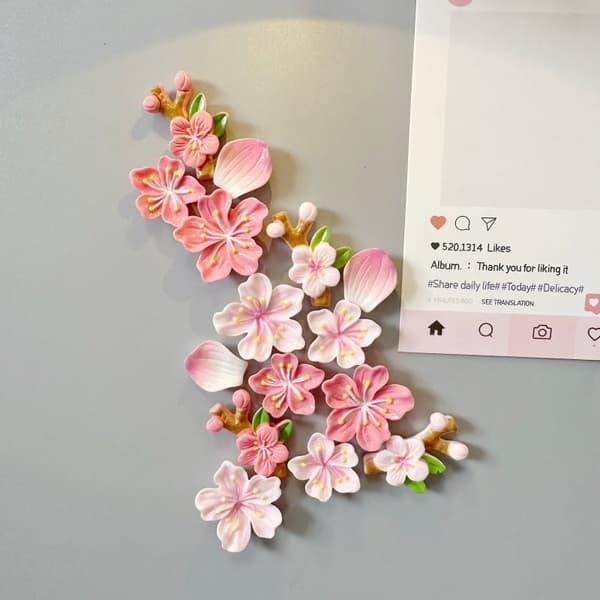 Kylskåpsmagnetset med persikoblommor, 3D magnetisk blomdekor för kylskåp och dörr Fuchsia 4pcs