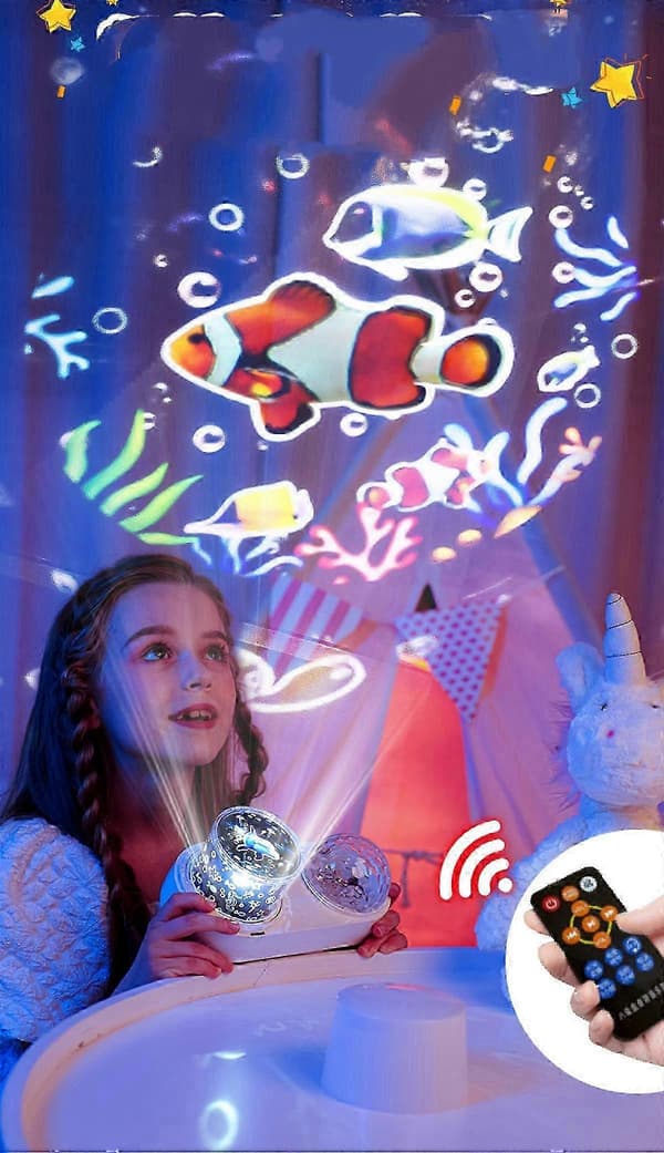 Ocean Light Projector Nattlys Barn, 360 Roterende Projektor Og Timer Sensoriske Lys, 6 Farger Projektorlys For Barn Jenterom Dekor_jsag3