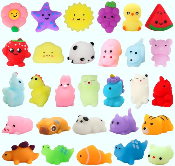 Squishy Leksaker 30-pack, Blandade Kawaii Mochi Djur, Stresslindrande Sensoriska Leksaker för Barn, Partyfavoriter