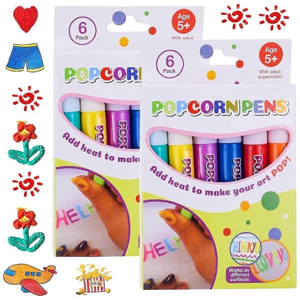 12 st magiska puffpennor för barn, magiska popcornpennor, DIY bubbelpopcornritpennor, popcornfärger{F3} Multicolor