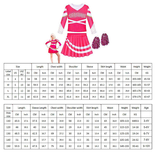 Zombie 3 Zombie Girl Addison Cheerleader Kostume Pige Halloween Fest Karneval Kostume Kjole 110cm