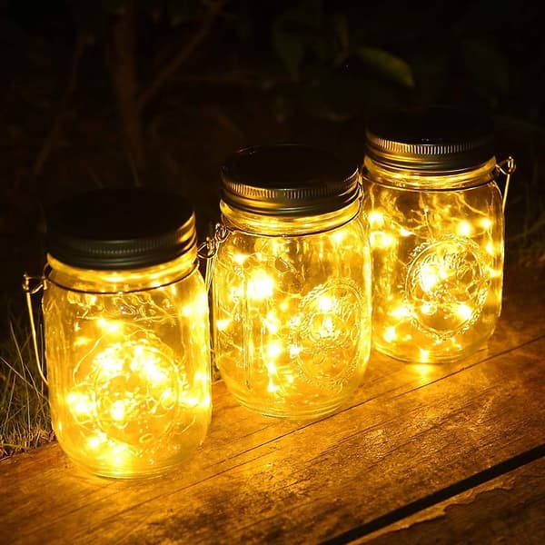 Solcellelamper Utendørs 3 Stk Solcelle Hagelamper 30 LED Vanntett Mason Jar Hagelamper