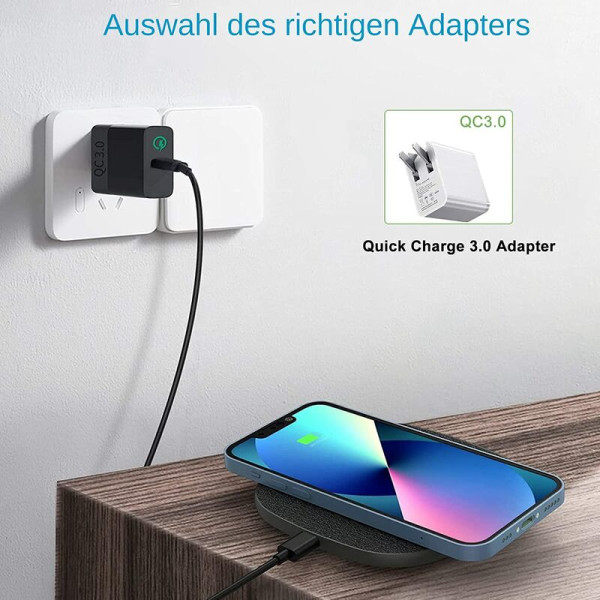 Rask trådløs lader, Qi induktiv ladeplate for iPhone 13 Pro/12/11/X/xr/8, Samsung Galaxy s21/S20/s10, note 20/10 ultra og Huawei p30