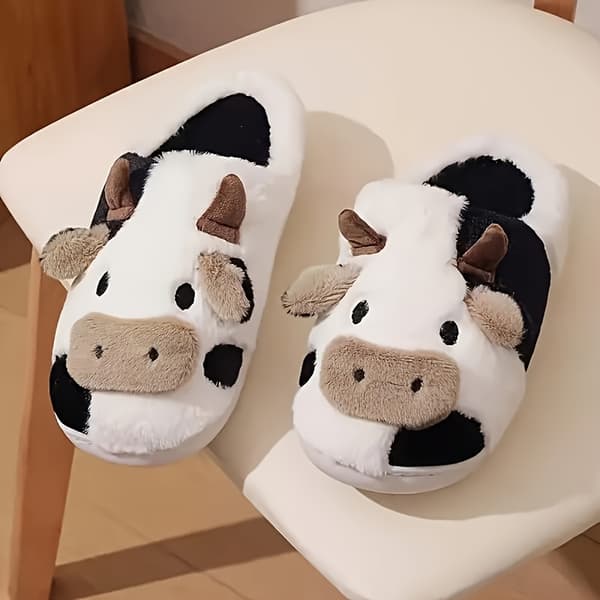 Søde tyksålede hjemmesko med ko-print, varme indendørssko til mænd og kvinder efterår vinter Cows EU 36