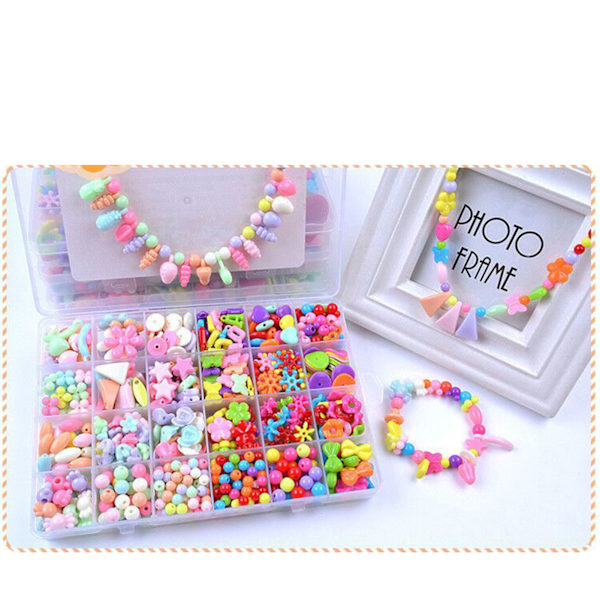 9 st set barn smycken armband gör pärlor kit pussel pedagogiska DIY-leksaker med 24 rutnät för flickor typ 4