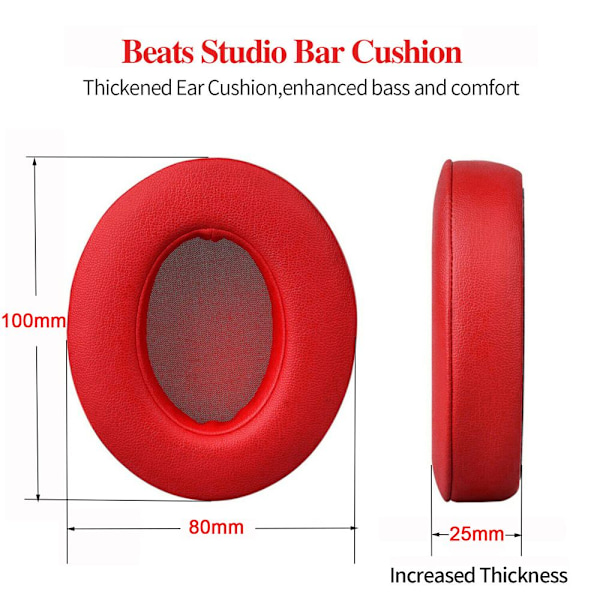 Reservedeler øreputer hodetelefoner for Beats Studio 2 3 Red