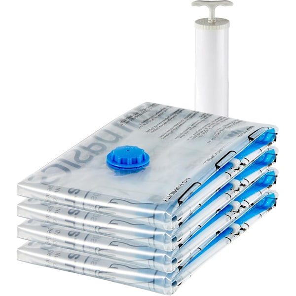 Basics Vacuum Kompressiopussit vetoketjulla ja käsipumpulla, 4 kpl, X-jumbo, Kirkas 4 pack（x-jumbo) size