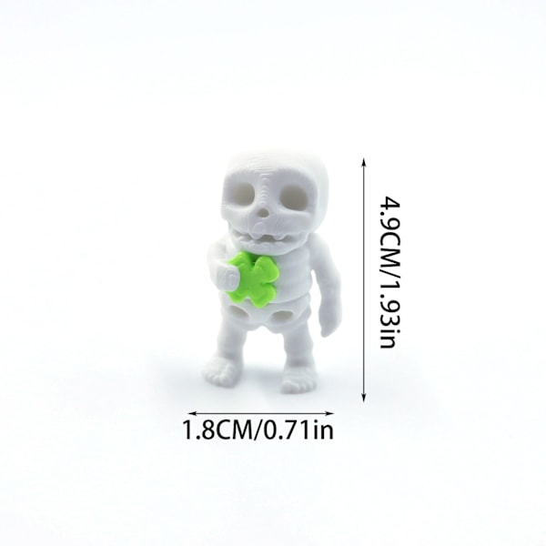3D-printad färgglad mini djurmodell liten figur barnleksak tecknad docka Four Leaf Clover Skull