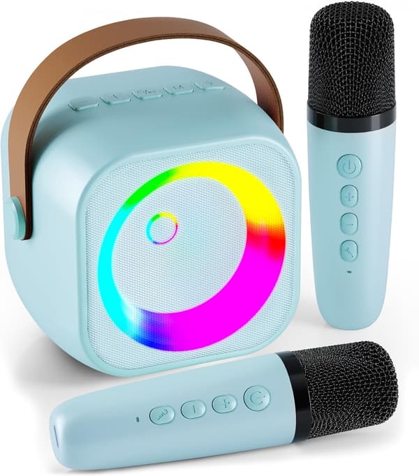 Bærbar Bluetooth-højtaler med 2 trådløse mikrofoner til børn, (Blå) Blue 2 Mics