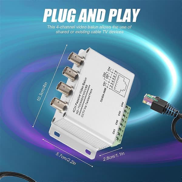 UTP 4-kanals passiv video balun transceiver