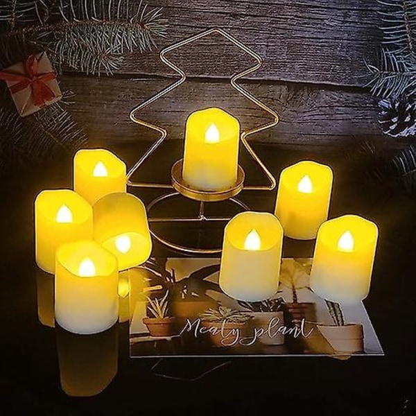 1 LED telys med fjernkontroll, timer, varmgul flimring, dimbar, batteridrevet, flammeløs