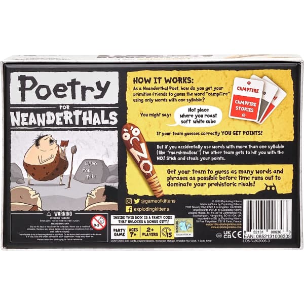 Poetry for Neanderthals by Exploding Kittens - Korttipelit aikuisille, teineille ja lapsille, hauskoja perhepelejä