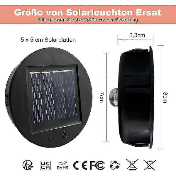 Förpackning med 8 cm diameter reservdelar för solcellslampor
