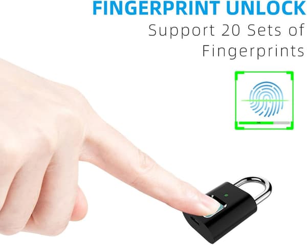 Fingeravtryckslås, Smart Nyckellöst Hänglås, USB Uppladdningsbart, Gymskåpslås, Kombinationslås, för Ryggsäckar, Resväskor, Cyklar, Bagage