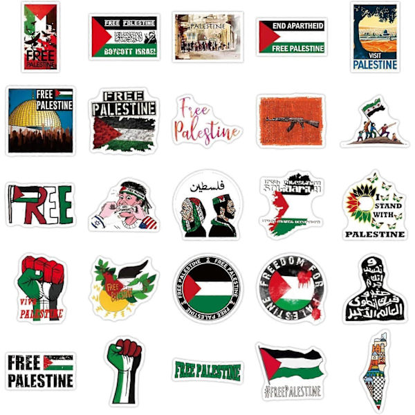 Ilmaisia Palestiina-tarroja, |50 kpl| Rauhaa maan päällä -tarroja teineille ja aikuisille, vedenpitäviä vinyylitarroja naisille ja miehille, (FQ)