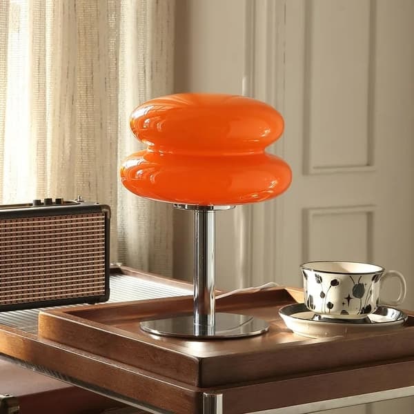 LED bordlampe, retro glass atmosfære lampe, søt skrivebordslampe, USB nattlampe (oransje)