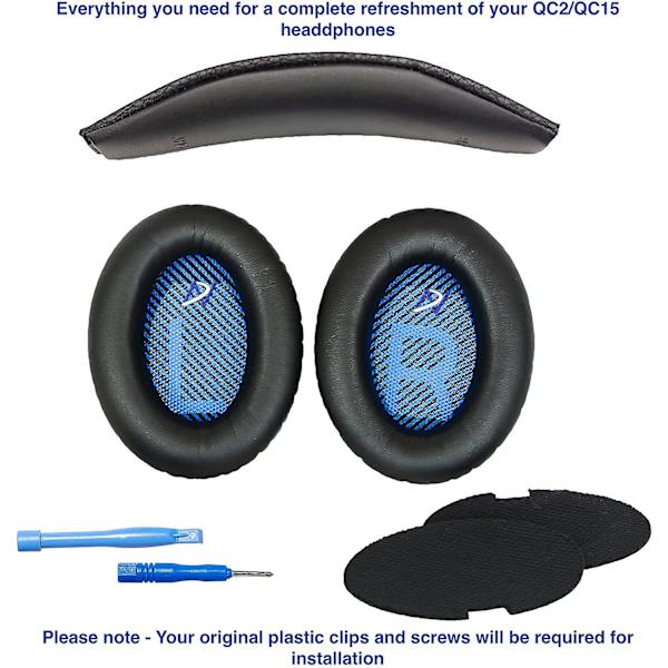 Udskiftnings ørepropper til QC15/QC2 og V2 hovedbøjle pude til QC15/QC2, kompatibel med Bose QuietComfort 15 (QC15) og Bose Quiet