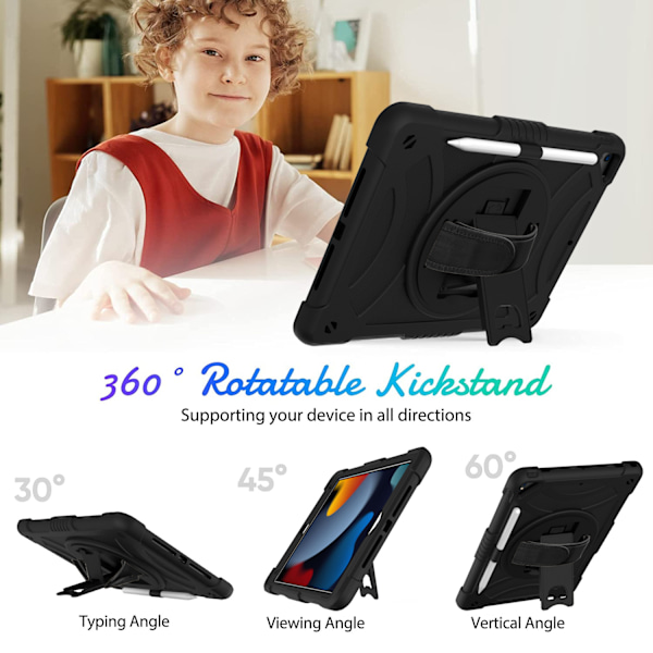 Kotelo iPad Air 5. sukupolvelle, iPad Air 4. 10,9” iskunkestävä suojakotelo - Kynäteline - Pyörivä jalusta