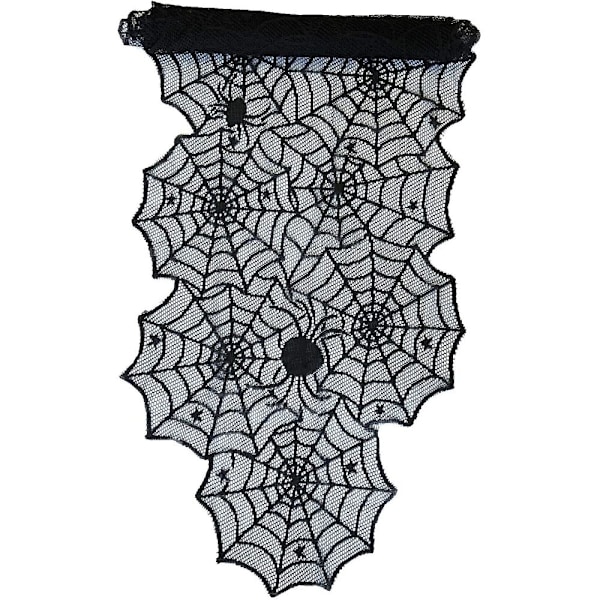 Snedställd Unique® Pöytäliina Hämähäkinverkko ja hämähäkit Pitsi Pöytäliina Pöytäkoriste Halloween-koristelu Musta 45 cm leveä 1,8 m pitkä