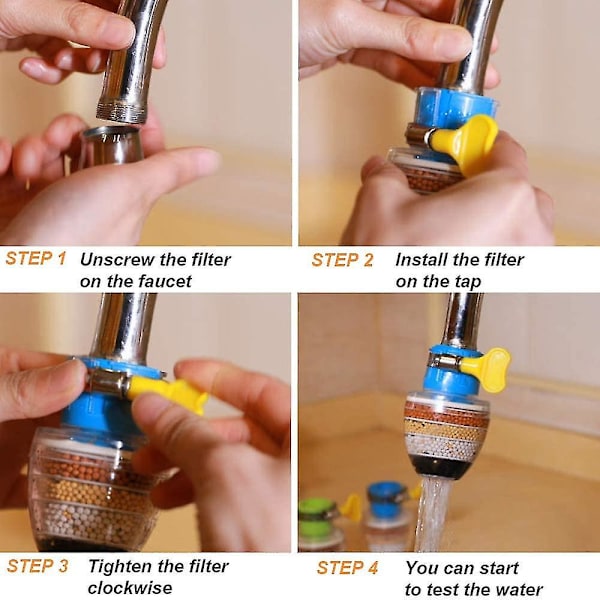 Aktivt Kulfilter til Vandhane, 6-Trins Rensningspatronfilter, Opgraderet Universelt Interface Vandhanefilter (3 Stykker, Flerfarvet)