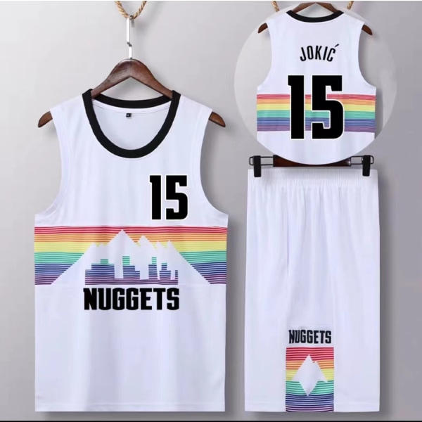 Sportklær Nikola Jokic Denver Nuggets Baskettrøye 15 Voksen Baskettrøye Fotballtrøyer Stad Vit-WELLNGS Stad Vit City White City White 3XL（175-180cm）