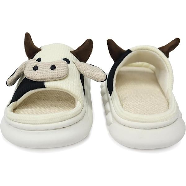 Søde ko-slippers til kvinder - tegneserie indendørs udendørs mand bomuld hus fuzzy komfortable sandaler