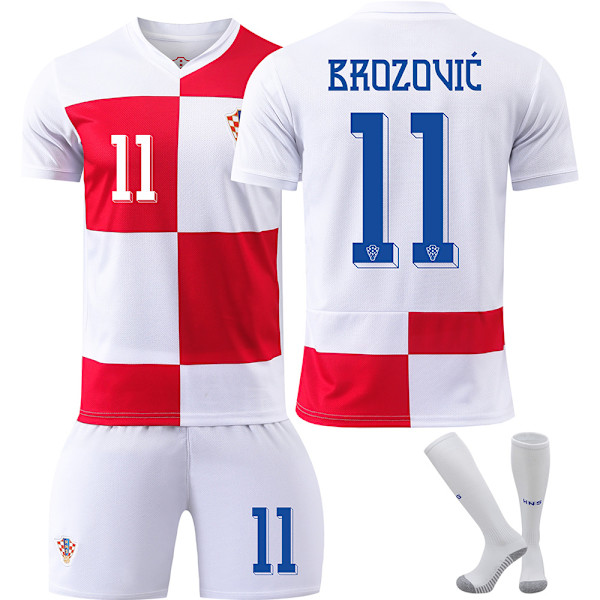 Kroatien Hemma Fotbollströja 2024 Nr 10 Modric EM-tröja Pojkar Set Version Utan strumpor storlek 10 No socks size 10 #28