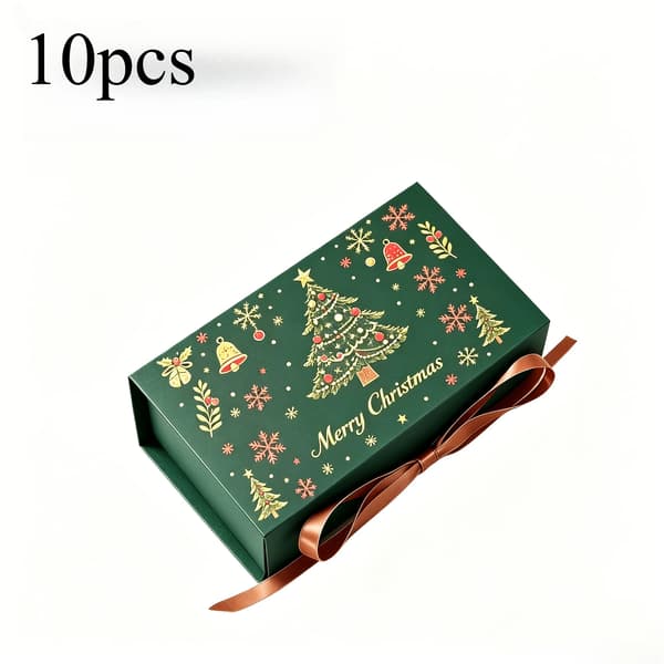 10 st julklappsförpackningar med band, julgranssnöflinge presentförpackning, förpackningslåda, för små presenter till högtider och bröllop 10pcs Green Reference size chart