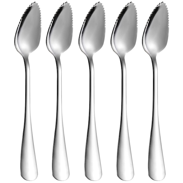 5 st grapefruktskedar, rostfritt stål grapefruktskedar set, tandad kant & Tjockt handtag, silver