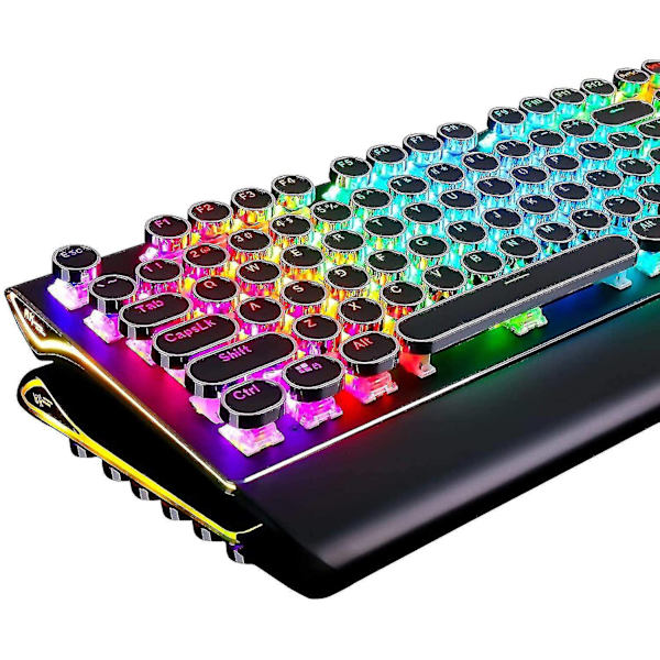 Mekanisk Speltangentbord i Skrivmaskinstil med RGB-Bakgrundsbelysning, Vikbart Handledsstöd, 108 Tangenter, Blå Switch, Retro - Perfekt