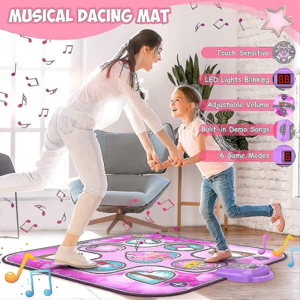 Dansematte for barn, 3-12 år, 6 moduser LED-lys musikk dansematte