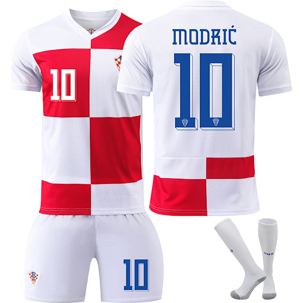 Kroatien Hemma Fotbollströja 2024 Nr 10 Modric EM-tröja Pojkar Set Version Utan strumpor storlek 10 No socks size 10 #XS