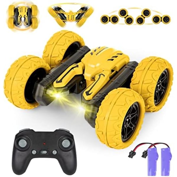 Highttoy RC Stuntbil 4WD 360° Flip - Musikk/Lys, 2 Batterier for Barn 3-10 År (Gul) GUL -