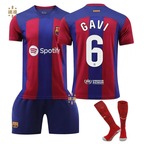 23/24 Barcelona hjemmefotballtrøye med strømper 6 GAVI 6 GIFTS 6 GIFTS L