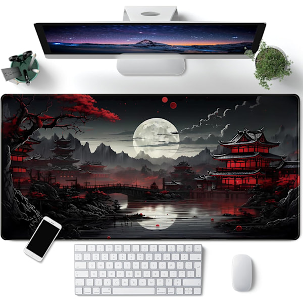 Japansk Skrivebordsmåtte Fuld Måne Skrivebordsunderlag Sort Rød 80 x 40 cm Musemåtte Gaming Musemåtte Udvidet Tastaturmåtte Laptop Com