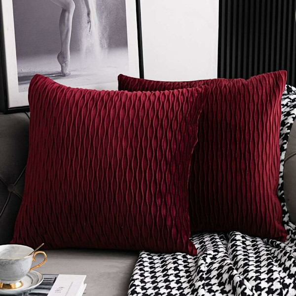 Vinröda kuddfodral: 2-pack 45 cm x 45 cm randig sammet Squa