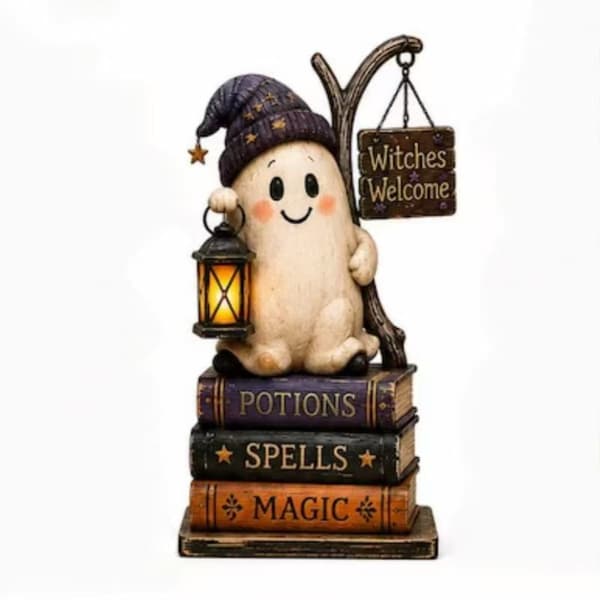 Spøkelseshusfigur i tre, Halloween Spøkelse Gresskar Borddekorasjon, 15cm 4 15cm/1.6cm
