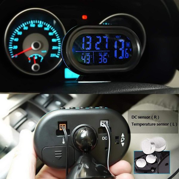 2-24V Multifunktionell LCD Elektronisk Biltermometer Temperatur Alarmklocka