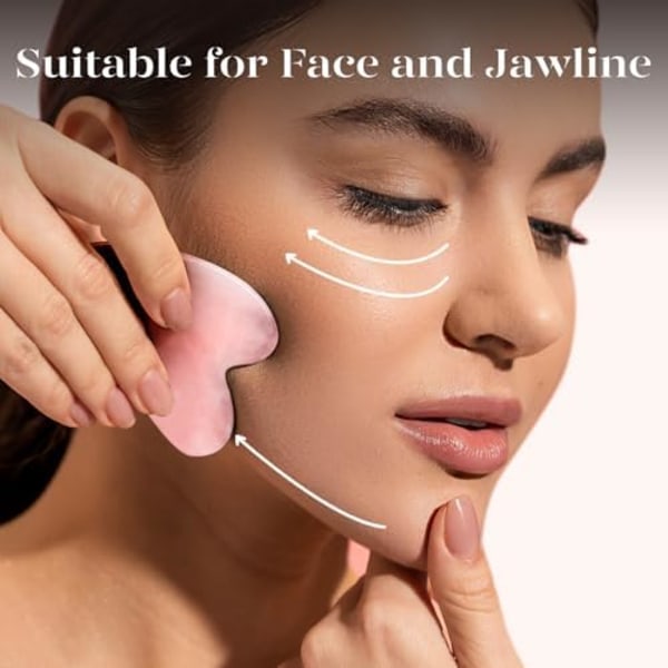 Gua Sha Set i Rosenkvarts - Ansiktsmassage för Rynkor & Muskelspänningar Rose quartz. -