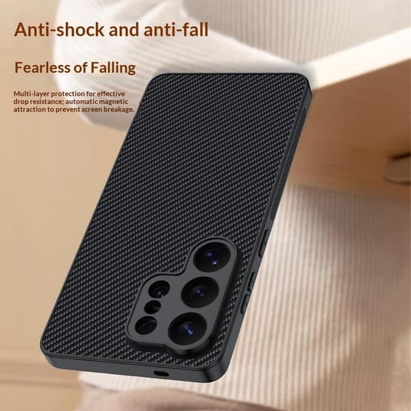 Samsung Galaxy S26 Ultra Cover Læder Kulfiber Tekstur Sort 60