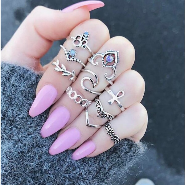Bohemiskt Retro Vintage Kristall LED Ring Set Fingrar Vintage Inlagd Pärla LED Ring Vit Kant Ring (Stil B 10 st)