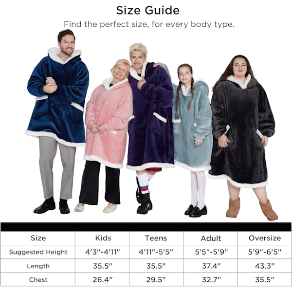 Bærbar filt-genser - Sherpa Fleece-hettegenser for voksne som gave, varm og komfortabel filtgenser med stor lomme både innendørs og utendørs